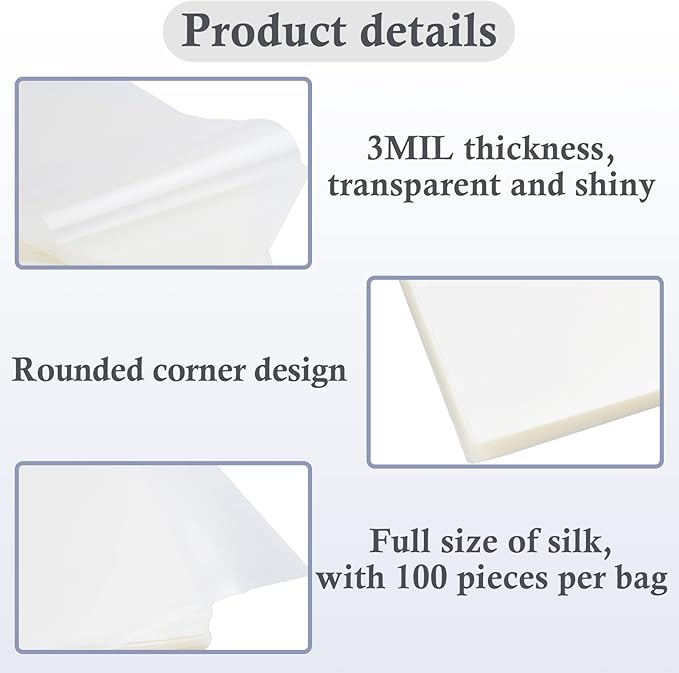 Thermal Laminating Pouches, 8.5" x 11.9", 3 Mil, 100-Pack – Laminating Sheets for 8.25 x 11 Paper, Teacher Supplies, Classroom Essentials, Office Use, Photo Safe