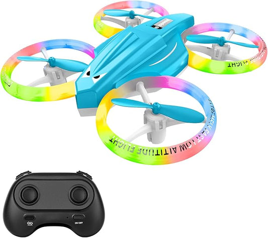 Drone, Mini Drone for Kid and Beginner with Led Light, Small Indoor Rc Drone with 360 Flip, 2 Batteries, One Key Take Off Landing, Kids Flying Toy Gift for Boy and Girl（Light Blue)
