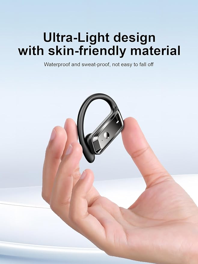 Wireless Earbuds Bluetooth 5.4 Headphones 53H Playtime Sport Earphones with LED Display,Over-Ear Buds Built in Mic in Ear Waterproof Headset for Workout Running Gaming - Blue