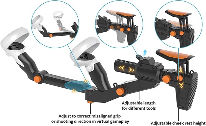 VR Gunstock for Meta Quest 3 Controller Accessories Gun Stock for Quest 3S /Quest 2 FPS Gaming Customized Shape Sizes (Black)