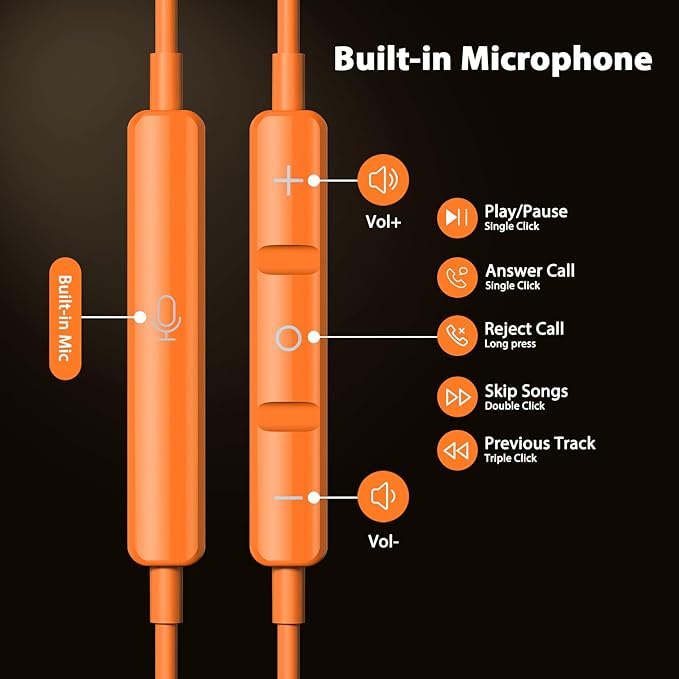 USB C Headphones for iPhone 17 Pro Max 16e 16 Plus 15 Pro, Type C Wired Earbuds with Mic HiFi Magnetic Sport Earphones for iPad Pro Air Samsung Flip Fold 6 Galaxy S25 FE S24 S23 OnePlus 13 12 9