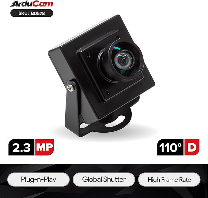 Arducam 2.3MP USB Camera Module, Global Shutter 110°(D) Wide Angle Lightburn Camera, 1080p@90fps High Speed USB 2.0 UVC Webcam for Windows, Linux, Android, and Mac OS
