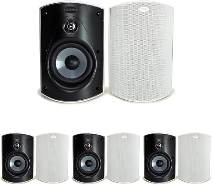 Polk Audio Atrium 6 Outdoor All-Weather Speakers with Bass Reflex Enclosure (Pair, White), Broad Sound Coverage, Speed-Lock Mounting System (Pack of 4)