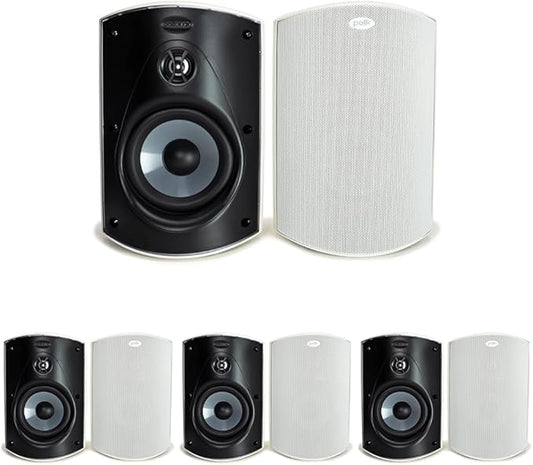 Polk Audio Atrium 6 Outdoor All-Weather Speakers with Bass Reflex Enclosure (Pair, White), Broad Sound Coverage, Speed-Lock Mounting System (Pack of 4)