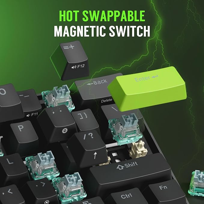 RK ROYAL KLUDGE C61 HE Gaming Keyboard 60% Wired Mechanical Keyboard with Hall Effect Magnetic Switch 8000Hz Polling Rate Rapid Trigger RGB Backlit, 61 Keys, Black Green