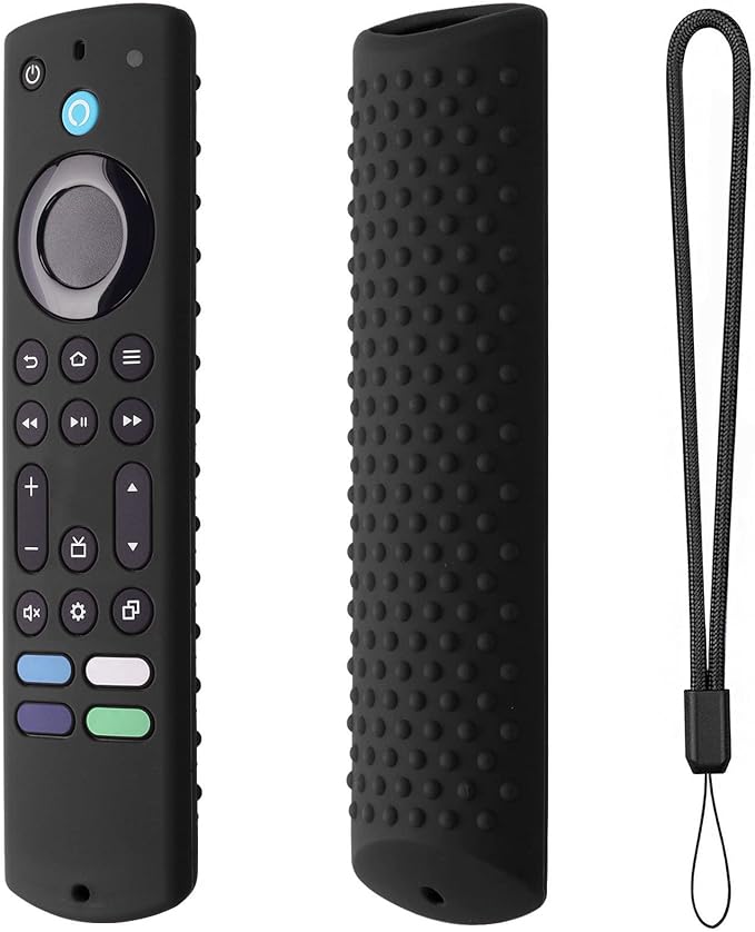 6.2 Inch Silicone Cover for 2023 Fire TV Stick 4K Max 2nd/Fir TV Omni Series/FireTV 4-Series Remote,Toshiba/Insignia FirTV Remote Cover with Lanyard(Black)