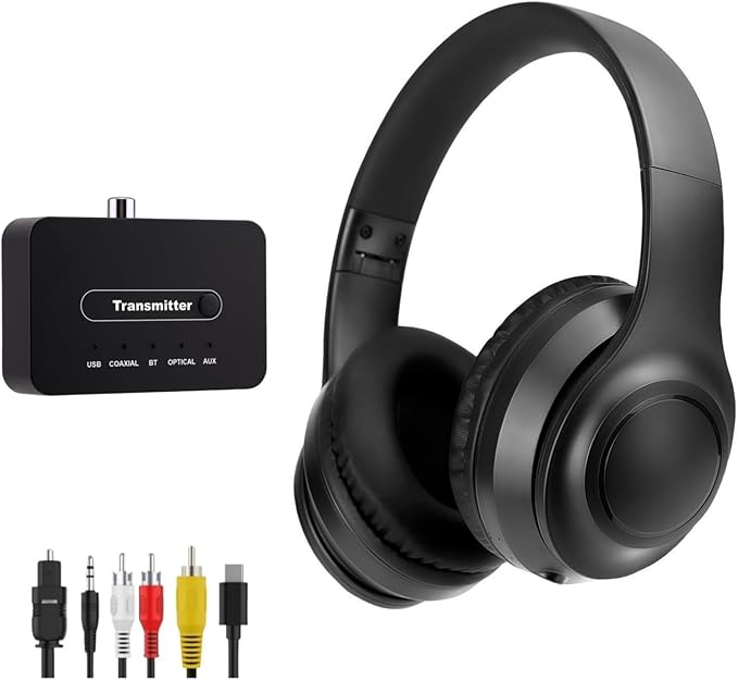 ANC Wireless Headphones for TV, Foldable Headphones for Traveling, Headset with Bluetooth Transmitter, Optical (Toslink), Coaxial, RCA, 3.5mm AUX and USB Audio Output, TV Headset Wireless for Seniors