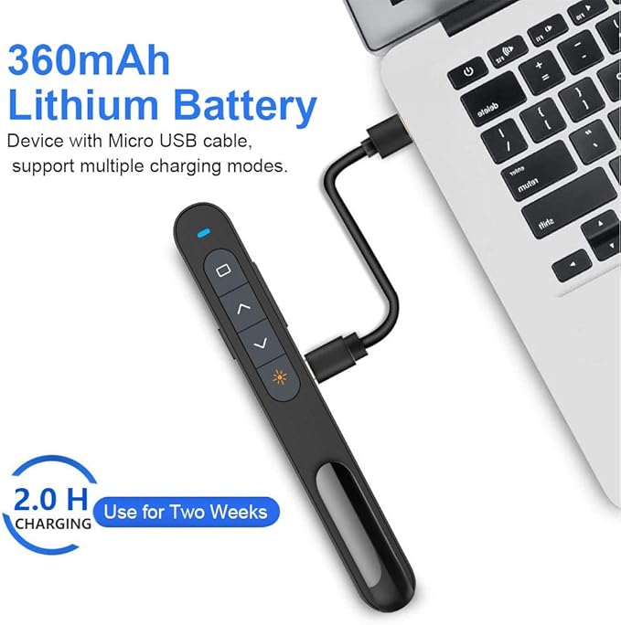 Norwii N76 Rechargeable Presentation clicker with Pointer, Long Range Presentation Remote, Wireless Presenter for PowerPoint Presentations, Slide Control (Black with Red Light)