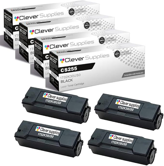 Clever Supplies CS Replacement Compatible with Kyocera CS255 Toner Cartridge 1T02K30US0 to use with CS255 CS305 (Black, 4-Pack)