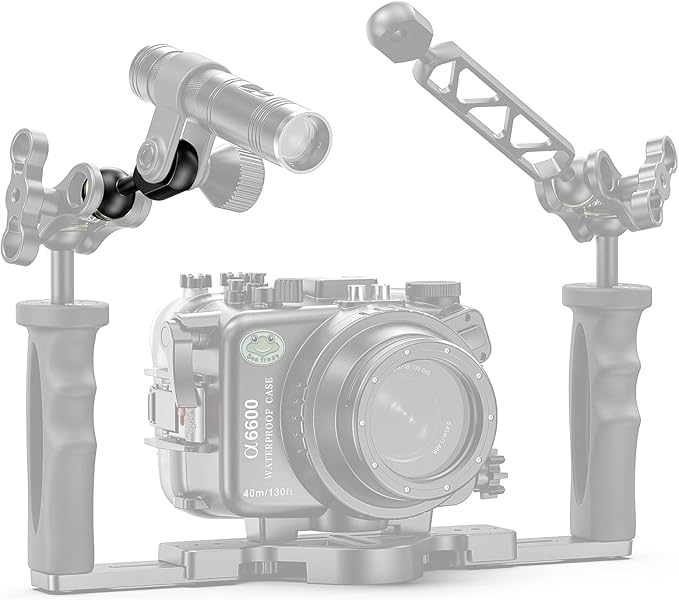 Seafrogs 1" Ball to YS Head Clip Arm, 2.75"/7cm Aluminum Alloy Adapter Arm for Underwater Photography Lighting System, Connector for Diving Strobe/Video Light(AM-3)