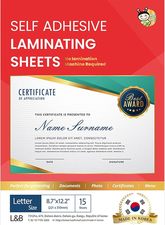 No Heat Laminating Sheets Self Sealing 15, 20, 25, 50, 100 Pack, 4mil Thickness, No Machine Self Adhesive Laminating Sheets by HA SHI (15 Sheets(Letter Size,9x12 Inch) Transparent, Letter Sizes)