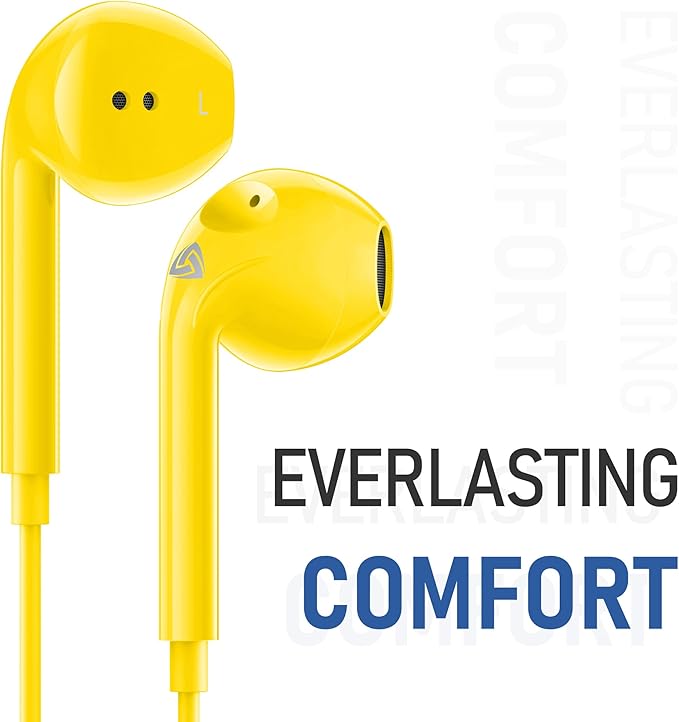 LUDOS Zenith Wired Earbuds in-Ear Headphones, 2 Years Warranty, Earphones with Microphone, Corded for 3.5mm Jack Ear Buds for iPhone, Samsung, Computer, Laptop, Kids, School Students, Woman - Yellow
