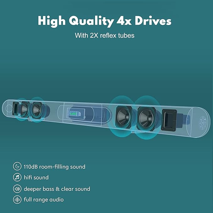 Wohome Soundbar for TV - 28-Inch Sound Bar with HDMI-ARC, Bluetooth, LED Display, Optical, USB, and AUX Inputs - 80W, 4 Speakers, Surround Sound Home Theater System