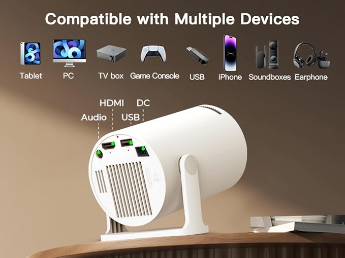 Built-in Apps & 2025 Upgraded Smart Projector with Wi-Fi 6 & Bluetooth 5.4, 1080P 4K Support Full HD, Auto Keystone 360° Portable Home Cinema Mini Projector for iOS/Android OptiBarrel 500