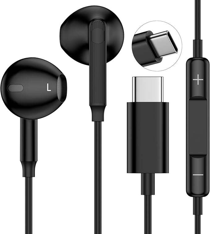 Type C Earbuds Wired Earphones Wired Headphones USB C for Samsung Galaxy A17/A16 5G/S25 FE/S25 Ultra/S25 Plus/S24FE/S23FE/A56/A36/S22, iPhone 17/16e/16 Plus/Pro Max, Pixel 9, with Mic&Remote Control