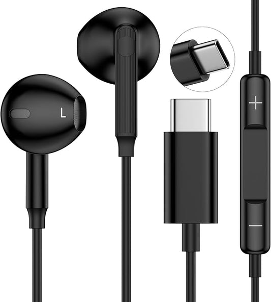 Type C Earbuds Wired Earphones Wired Headphones USB C for Samsung Galaxy A17/A16 5G/S25 FE/S25 Ultra/S25 Plus/S24FE/S23FE/A56/A36/S22, iPhone 17/16e/16 Plus/Pro Max, Pixel 9, with Mic&Remote Control