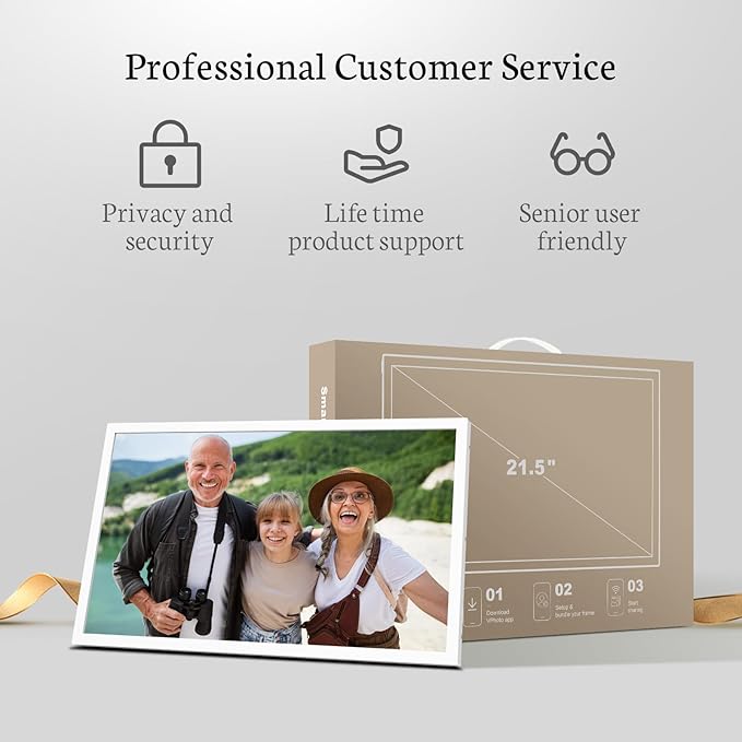 BSIMB Large Digital Picture Frame 21.5 Inch, 1920x1080 FHD WiFi Digital Photo Frame Electronic 32GB Remote Control, Share Pictures/Videos via App/USB/SD Easy Setup Gifts for Mom(Non-Touch), White