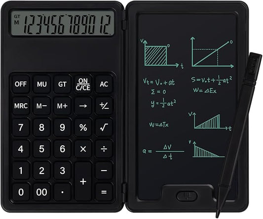 Desk Portable Basic Calculator with Notepad and Stylus, 12 Digit Large Display Multi-Function for Office, School, Home & Basic Financial (Black)