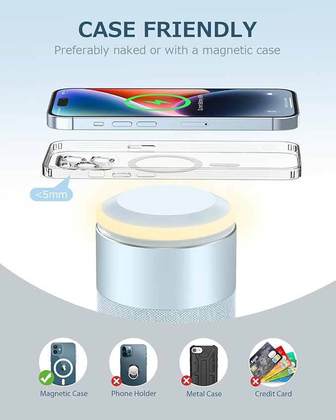 COLSUR Bluetooth Speaker, Magnetic Wireless Charger, Bluetooth Speakers with Night Light, 2 in 1 Wireless Charging Station