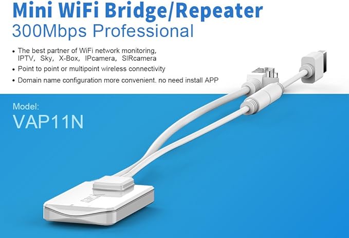 Vonets VAP11N-300 2.4GHz Mini WiFi Bridge Ethernet/WLAN to LAN Adapter/WLAN Repeater 300Mbps 802.11b/g/n for Network Devices That Need WiFi Connection with Access Point Function