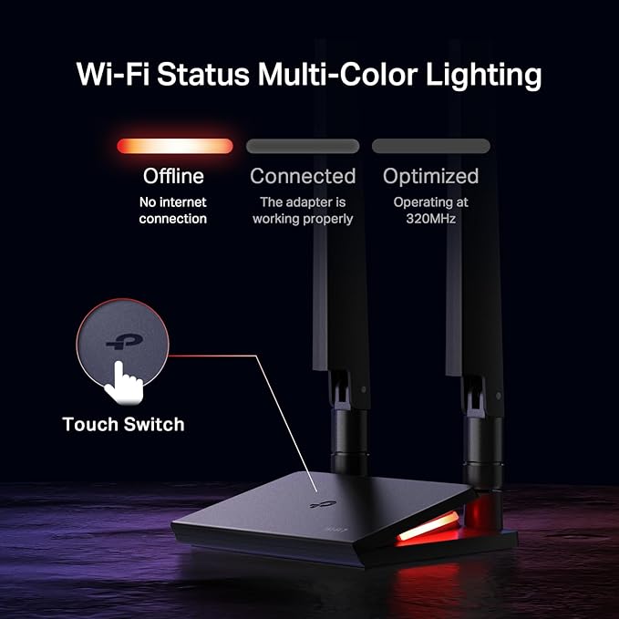 TP-Link WiFi 7 BE9300 PCIe WiFi Card for Desktop PC(Archer TBE550E), Tri-Band Wireless Adapter, Bluetooth 5.4, Multicolor Status LED, Supports AMD/Intel Motherboard, Not Compatible with Windows 10