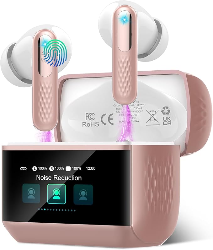 Wireless Earbuds, Bluetooth 5.4 Headphones with Multifunction Touch Screen, 48H Deep Bass Stereo Ear Buds, 5 EQ Modes, ANC/ENC Noise Cancelling, Transparency Mode, IPX7 Bluetooth Earbuds, Rosa