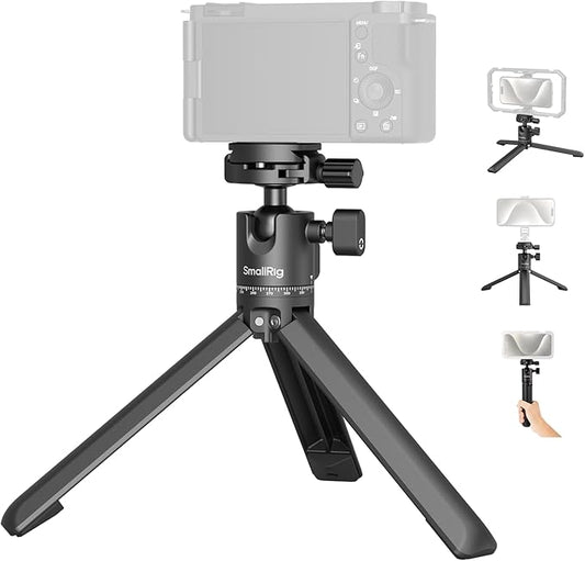 SmallRig Portable Mini Desktop Tripod, Aluminum Alloy Compact Small Tabletop Tripod with 360° Ball Head, 1/4 Screws Quick Release Plate for DSLR，Camera, Phone, Load up to 11 Pounds - 4630