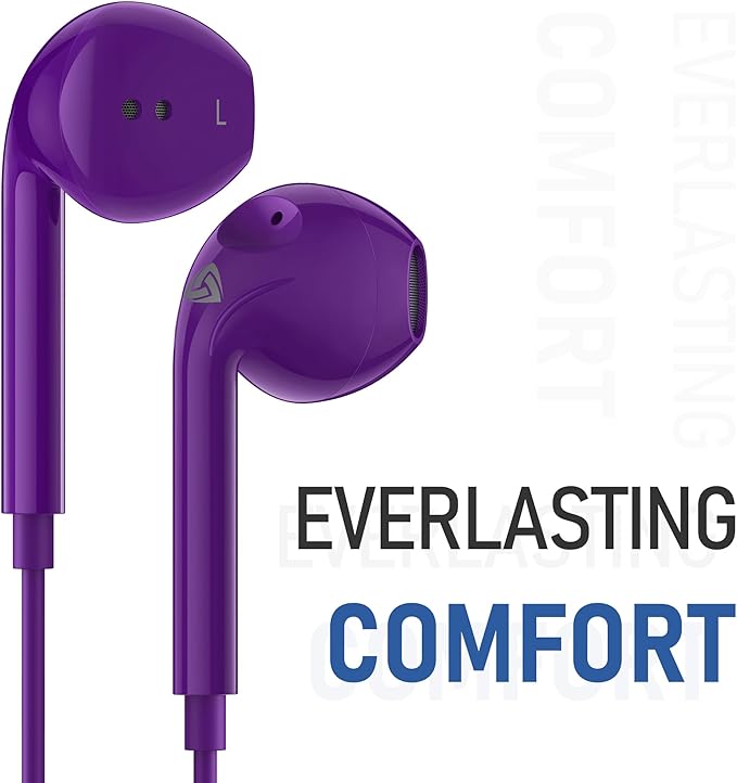 LUDOS Zenith Wired Earbuds in-Ear Headphones, 2 Years Warranty, Earphones with Microphone, Corded for 3.5mm Jack Ear Buds for iPhone, Samsung, Computer, Laptop, Kids, School Students, Woman - Purple