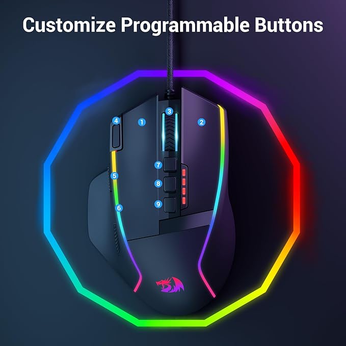 Redragon Gaming Mouse, Wired Gaming Mouse 26,000 DPI Opitacl Sensor, Ergonomic Mice with Fire Button, Macro Editing Programmable RGB Mouse for Laptap/PC/Mac