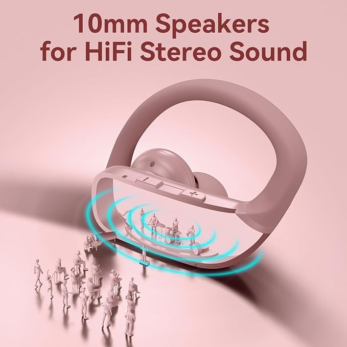 bmani Ear Buds Wireless Earbuds Bluetooth Headphones with 80H Playtime LED Display Case, Over-Ear Hook with Mic, Stereo Sound, Easy Button Controls, Sports Earphones for Running Workout Gym Pink