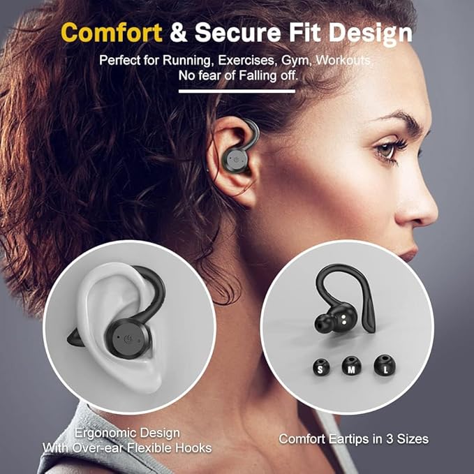 APEKX Bluetooth Headphones True Wireless Earbuds with Charging Case IPX7 Waterproof Stereo Sound Earphones Built-in Mic in-Ear Headsets Deep Bass for Sport Running Black