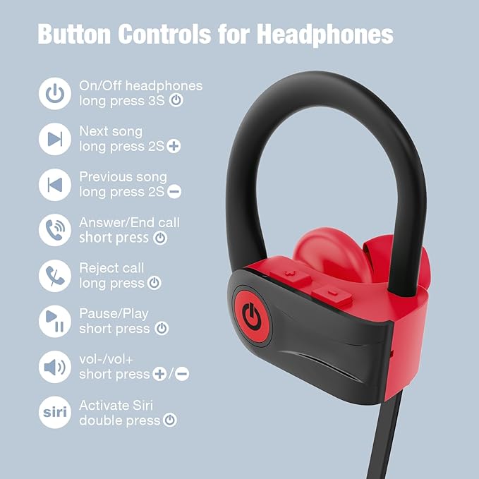 Boean Workout Headphones Bluetooth Headphone with Mic Bluetooth 5.3 Technology with Stereo Sound Deep Bass 16 Hrs Playback Running Headphones IPX7 Rating for Sports