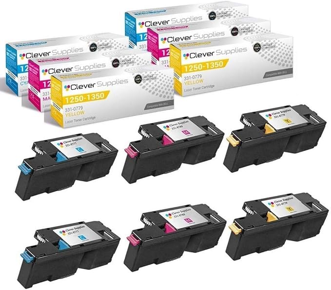 CS Replacement Toner Cartridge Compatible with Dell 1250331-0777 Cyan 331-0779 Yellow 331-0780 Magenta 1355 1355cn 1355cnw 1250 1350cnw C1765 1250c C1760 C1765nf 1350 C1760nw C1765nfw 6 Color Set