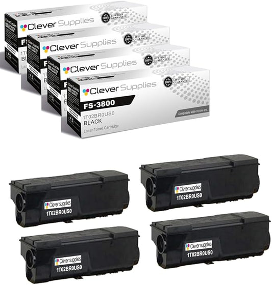 Clever Supplies CS Replacement Compatible with Kyocera FS 3800 Toner Cartridge 1T02BR0US0 to use with FS-1800 FS-1800N FS-1900 FS-1900N FS-3800N (Black, 4-Pack)