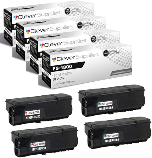 Clever Supplies CS Replacement Compatible with Kyocera FS-1800 Toner Cartridge 1T02BR0US0 to use with FS-1900 FS-1900N FS-1800N FS-3800 FS-3800N (Black, 4-Pack)
