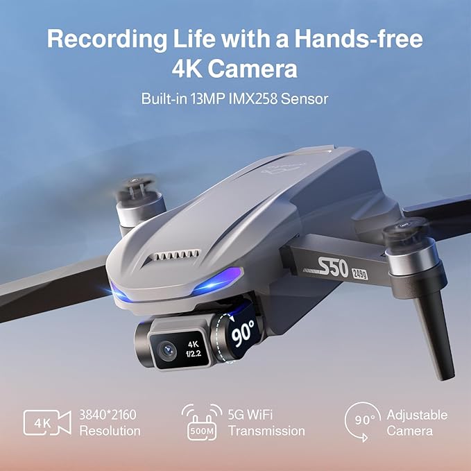 Ameta Drone with Camera 4K Professional with GPS, S50 Lite FPV Drone for Kids and Adults with Auto Return/ 50-Min Flight Time/Follow Me/Intelligent Mode/Gesture Control/ 1640 ft Range, Under 249g