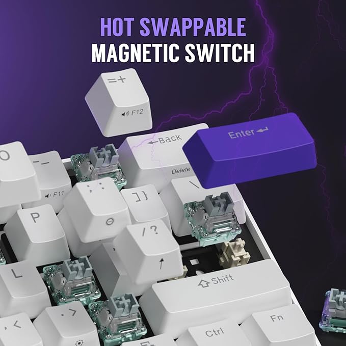 RK ROYAL KLUDGE C61 HE Gaming Keyboard 60% Wired Mechanical Keyboard with Hall Effect Magnetic Switch 8000Hz Polling Rate Rapid Trigger RGB Backlit, 61 Keys, White Purple