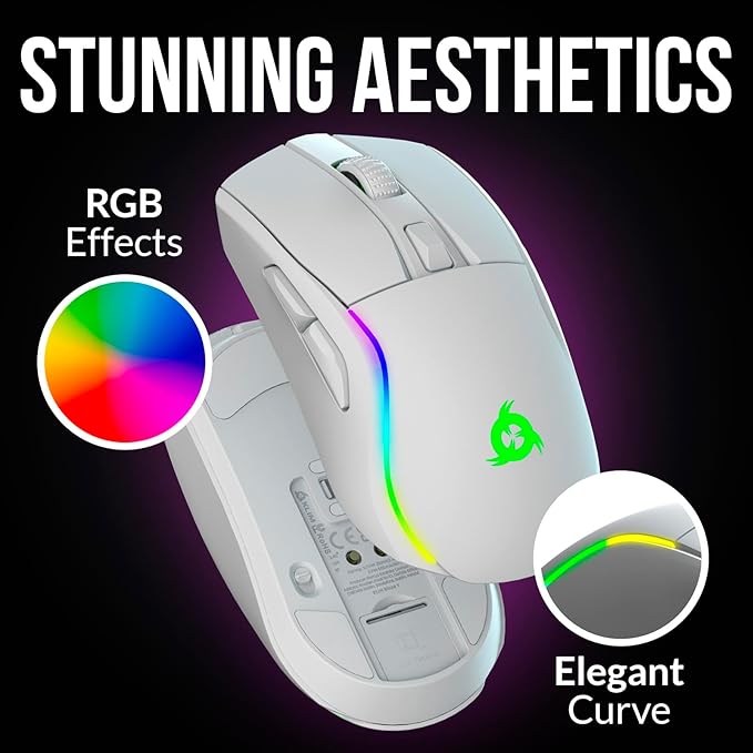 KLIM Blaze Y RGB Rechargeable Wireless Gaming Mouse with Charging Dock - High-Precision Sensor and Long-Lasting Battery - Up to 6000 DPI - PC Gaming Mouse - Wired and Wireless Mouse for PC - White
