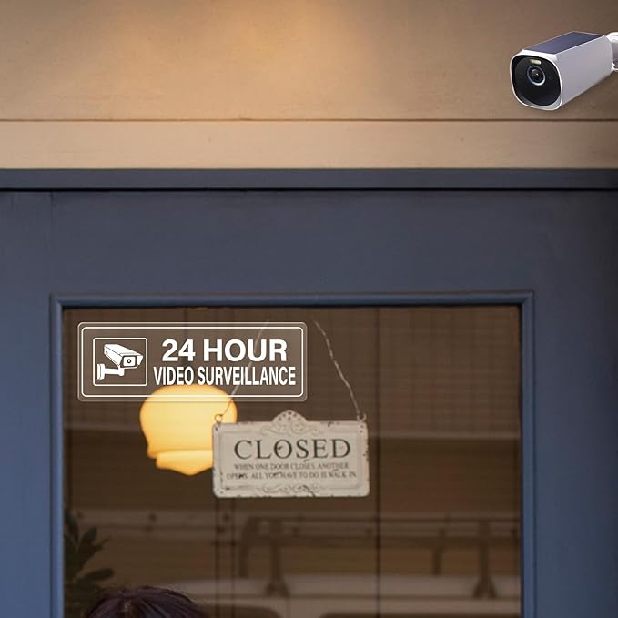 Video Surveillance Sticker Vinyl 6 x 2 Inch 24 Hour CCTV Camera Warning Security Decal for Window Door Business 10 Pack