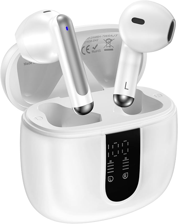 Wireless Headphone,Bluetooth 5.3 Earbuds for Samsung Galaxy A17 A16 A15 A56 A36 S25 Ultra S24 S23 S22 S20 60H Playback with Dual LED Display HiFi Stereo Wireless Earphone for iPhone 16e 16 15 Pro Max