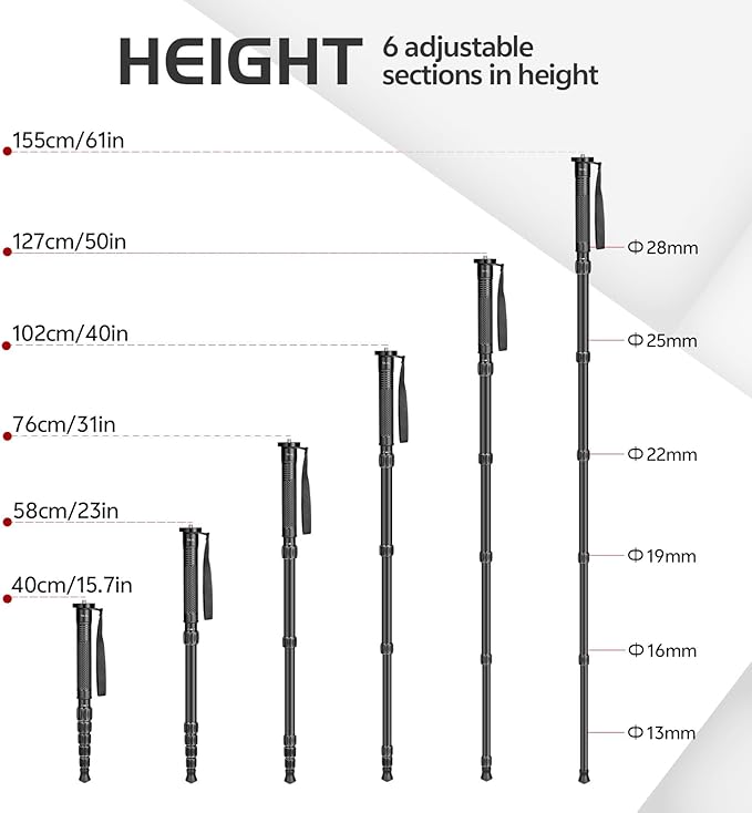TONYBOO TA-5L 61 inch Camera Monopod,Aluminum Monopod with 6-Section Height,Portable Lightweight,Max Load 16 lbs,Heavy Duty Camera Stand for DSLR Canon Nikon Sony,Easy to Carry