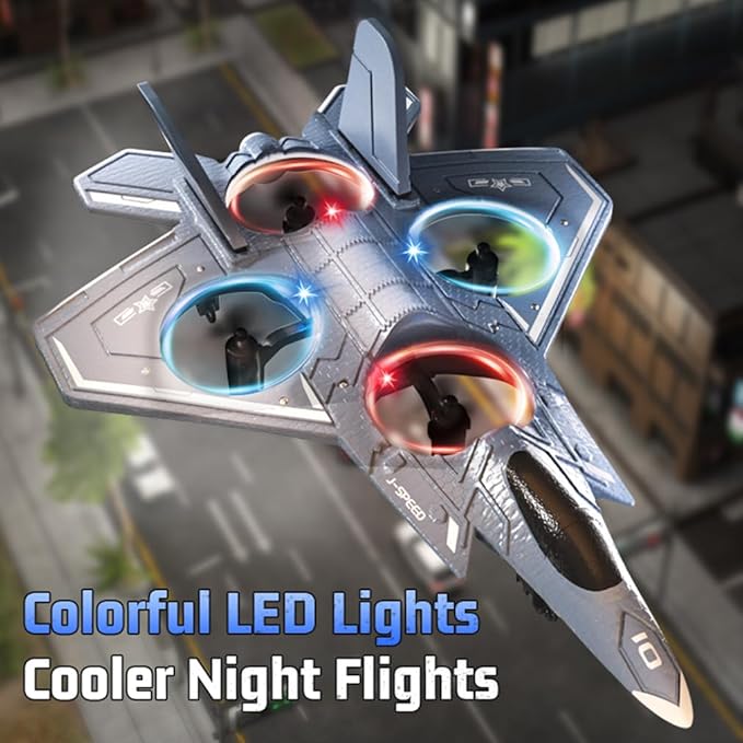 Foam RC Airplane for Kids and Beginners, Remote Control Plane Fighter Jet with Light, RC Helicopter Cool Lights Stunt Roll Hovering, Easy to Fly RC Aircraft Drone 360° Flip and 3 Batteries