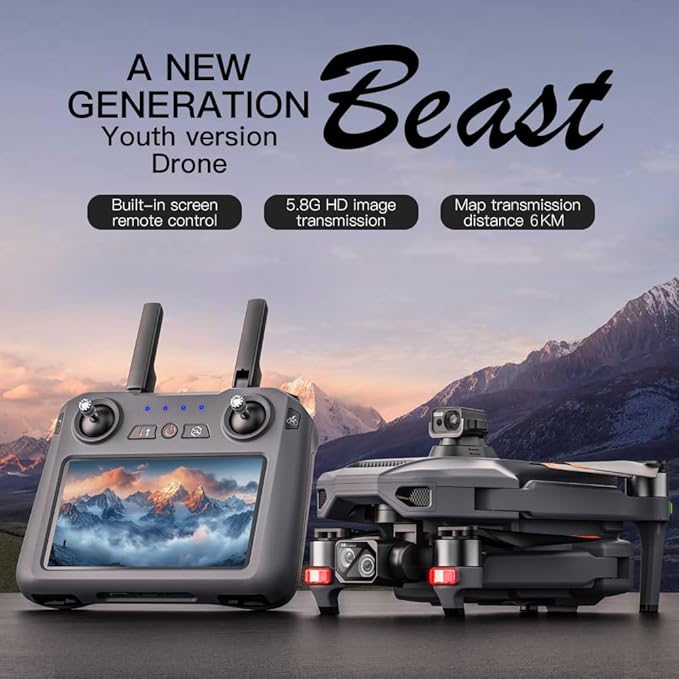 SG909 Drone with Camera 4K for Adults, 6 km Control Distance, Remote Control with Screen, 3-Axis Gimbal, 360° Obstacle Avoidance, Professional RC Quadcopter Drones, 3 Batteries