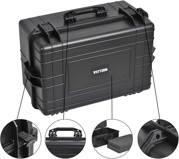 MEIJIA All Weather Waterproof Hard Camera Case,Hard Case with Customizable Fit Foam,Fit Use of Drones,Camera,Equipments,Pistols,Elegant Black (Black, 24.01"x16.92"X12.2")
