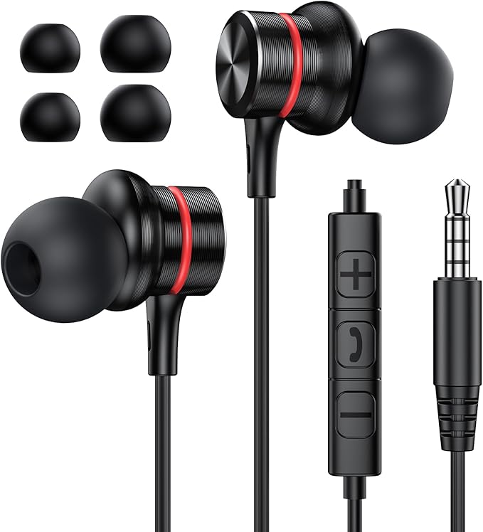 MOSWAG Wired Earbuds, 3.5mm Black Wired Earphone with Microphone, 1/8 inch in-Ear Noise Cancelling Headphones Compatible with Mobile Phones, Desktop PCs, Tablets, Laptops, MP3s, MP4s, 1 Pack