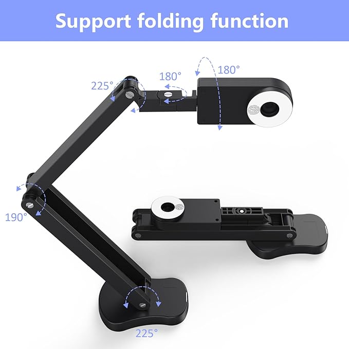 THUSTAR 8MP Document Camera & Webcam 4K with Dual Microphones, USB Visualiser A3-Size, 3-Level LED Lights, Image Invert Function, Fold, for Live Demo, Distance Education -Windows, macOS and Chrome OS