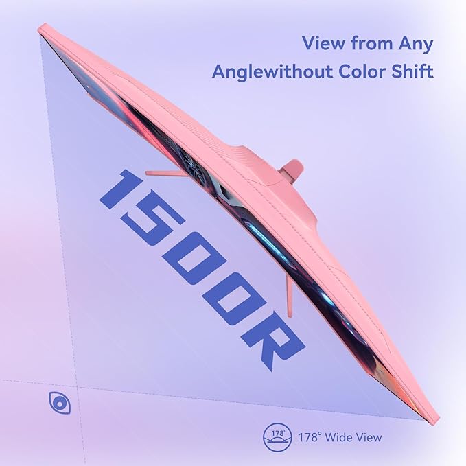 Pink Curved Gaming Monitor 180Hz 1ms,Frameless 1080P Gaming Monitor 27 inch,4000:1 Contrast Ratio,FreeSync Crosshair/Timer/FPS/RTS,Tilt Adjustable(DP Cable Included)