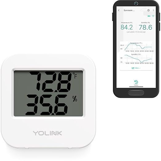 YoLink Smart Wireless Temperature & Humidity Sensor, Wide Temp Range for Fridge, Green House, Pet Cage, App Alerts, Emails, Text/SMS alerts- Hub Required