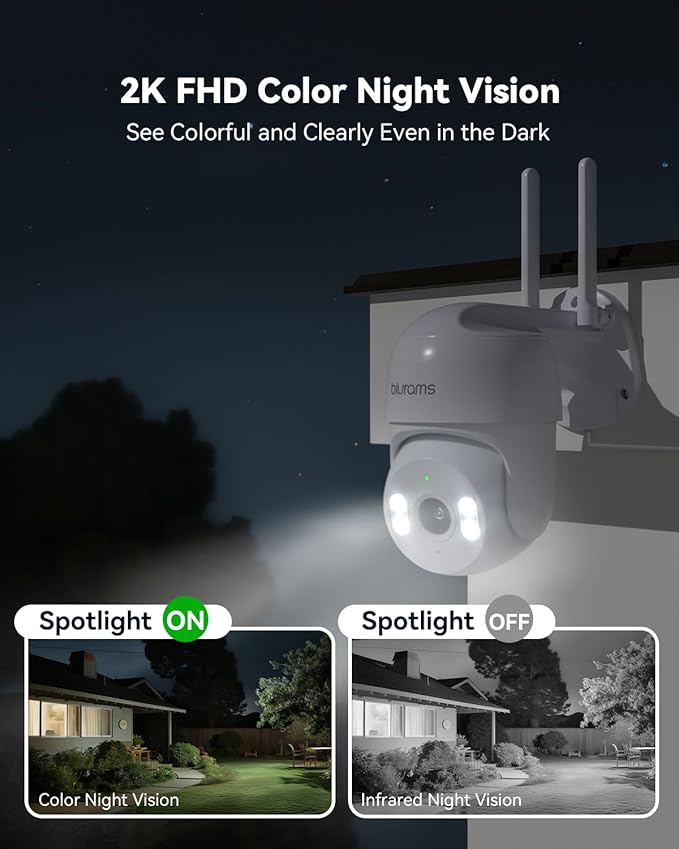 blurams 2K Wired Security Camera Outdoor, 360° PTZ Cameras for Home Security Outside with Motion Tracking, Color Night Vision, Two-Way Audio, IP66 Weatherproof, Wi-Fi 6, Compatible with Alexa 2Pack