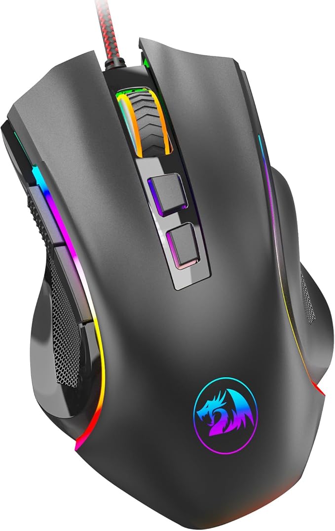 Redragon M602 Gaming Mouse, Ergonomic RGB Gaming Mouse Wired with 7200 Adjustable DPI, 9 Programmable Buttons, Professional Software for Gamer Office [Black]